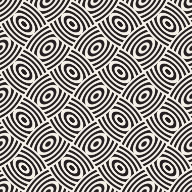 Vektör eğri şekiller kılavuzu olan geometrik seamless modeli. Soyut tek renkli kafes doku yuvarlanır. Modern Tekstil arka plan tasarımı