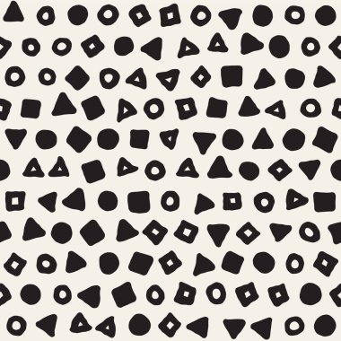 El çekilmiş siyah beyaz mürekkep soyut seamless modeli. Vektör şık grunge doku. Tek renkli geometrik dağınık şekiller