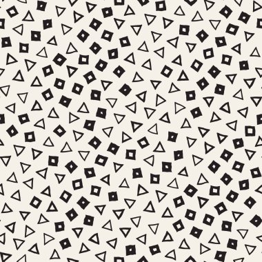 El çekilmiş siyah beyaz mürekkep soyut seamless modeli. Vektör şık grunge doku. Tek renkli geometrik dağınık şekiller