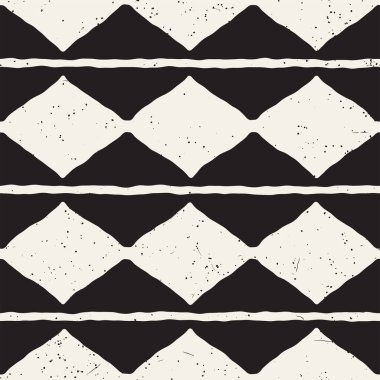 El çekilmiş soyut seamless modeli siyah beyaz. Retro serbest çentikli çizgiler doku.