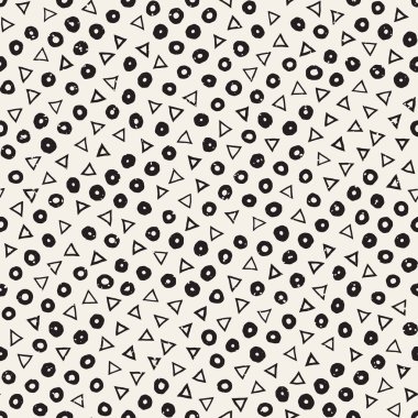 El çekilmiş siyah beyaz mürekkep soyut seamless modeli. Vektör şık grunge doku. Tek renkli geometrik dağınık şekiller