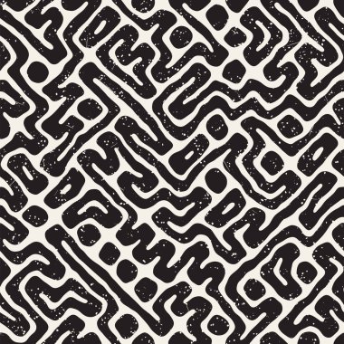 Labirent çizgileri ile Seamless modeli. Tek renkli arka plan. Vektör el çekilmiş labyrinth.