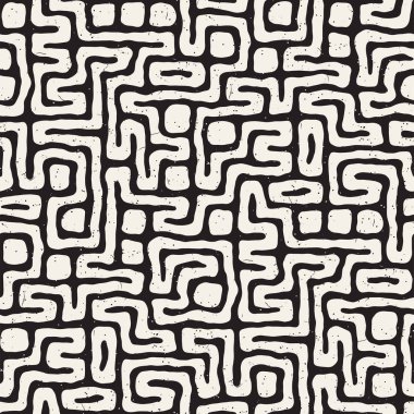 Labirent çizgileri ile Seamless modeli. Tek renkli arka plan. Vektör el çekilmiş labyrinth.
