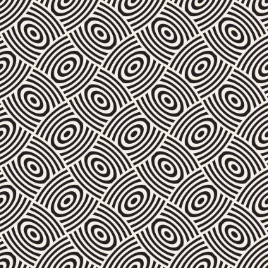 Vektör eğri şekiller kılavuzu olan geometrik seamless modeli. Soyut tek renkli kafes doku yuvarlanır. Modern Tekstil arka plan tasarımı