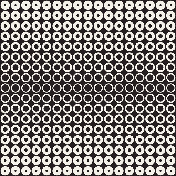 Círculos de medio tono vector patrón sin costura. Textura geométrica abstracta con gradación de tamaños de anillos. Fondo de efecto de transición de gradiente , — Vector de stock