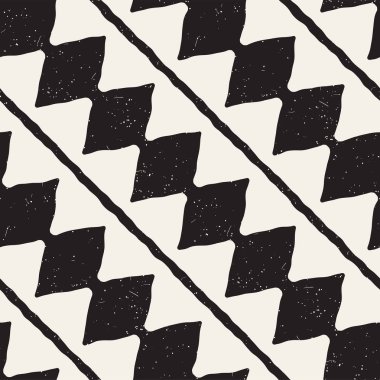El çekilmiş soyut seamless modeli siyah beyaz. Retro serbest çentikli çizgiler doku.