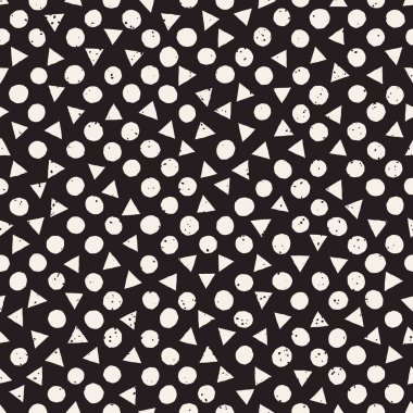 El çekilmiş siyah beyaz mürekkep soyut seamless modeli. Vektör şık grunge doku. Dağınık geometrik şekiller boya fırça satırları