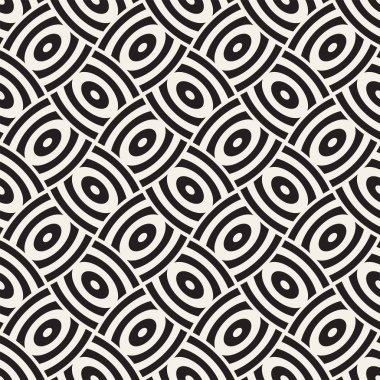 Vektör eğri şekiller kılavuzu olan geometrik seamless modeli. Soyut tek renkli kafes doku yuvarlanır. Modern Tekstil arka plan tasarımı