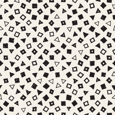 El çekilmiş siyah beyaz mürekkep soyut seamless modeli. Vektör şık grunge doku. Dağınık geometrik şekiller boya fırça satırları