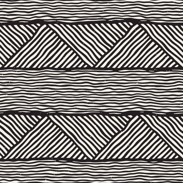 Modèle de lignes de doodle géométriques sans couture en noir et blanc. Adstrat texture rétro dessinée à la main . — Image vectorielle