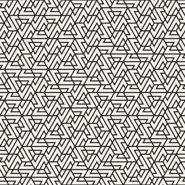 Vektörsüz çizgili desen. Monokrom sarmallı modern stil dokusu. Geometrik altıgen ızgara tekrarlanıyor. Basit kafes tasarımı.