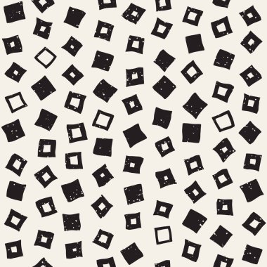 El çekilmiş siyah beyaz mürekkep soyut seamless modeli. Vektör şık grunge doku. Dağınık geometrik şekiller boya fırça satırları