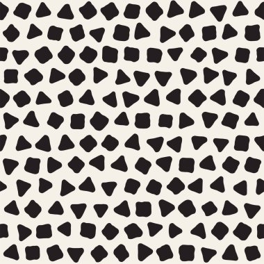 El çekilmiş siyah beyaz mürekkep soyut seamless modeli. Vektör şık grunge doku. Dağınık geometrik şekiller boya fırça satırları