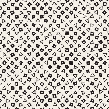 El çekilmiş siyah beyaz mürekkep soyut seamless modeli. Vektör şık grunge doku. Dağınık geometrik şekiller boya fırça satırları