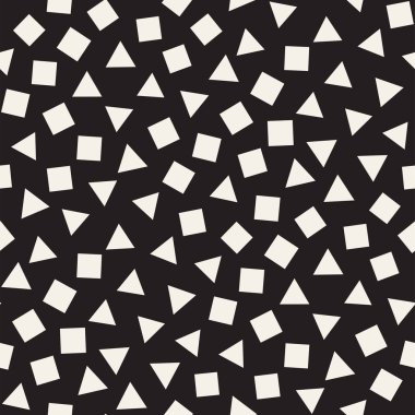 Kusursuz kaotik şablonlar. Rastgele dağılmış geometrik şekiller. Soyut retro arkaplan tasarımı