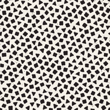 El çekilmiş siyah beyaz mürekkep soyut seamless modeli. Vektör şık grunge doku. Dağınık geometrik şekiller boya fırça satırları