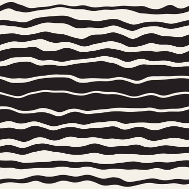 Vektörsüz Siyah ve Beyaz El Çapraz Dalgalı Çizgiler Deseni. Özet Freehand Arkaplan Tasarımı