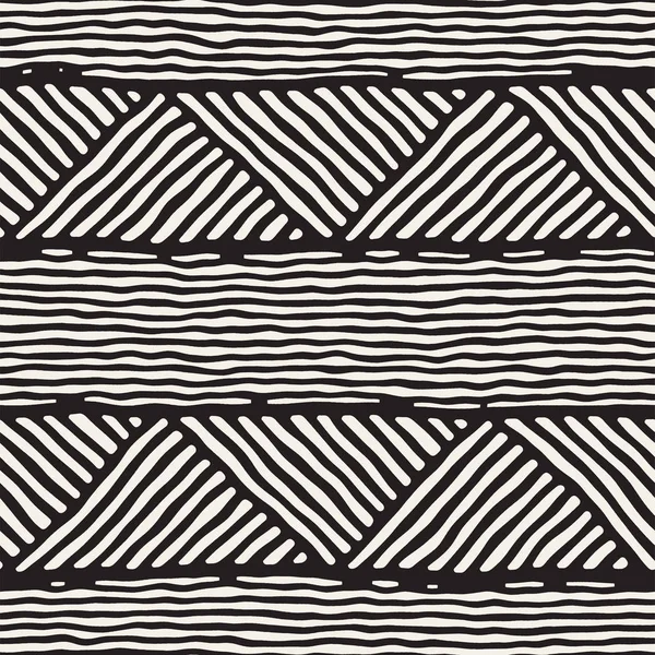 Nahtlose geometrische Doodle-Linien Muster in schwarz und weiß. adstract handgezeichnete Retro-Textur. — Stockvektor