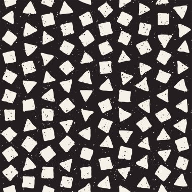 El çekilmiş siyah beyaz mürekkep soyut seamless modeli. Vektör şık grunge doku. Dağınık geometrik şekiller boya fırça satırları