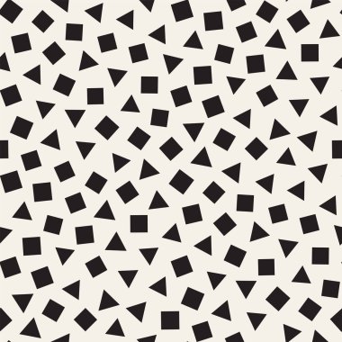 Kusursuz kaotik şablonlar. Rastgele dağılmış geometrik şekiller. Soyut retro arkaplan tasarımı