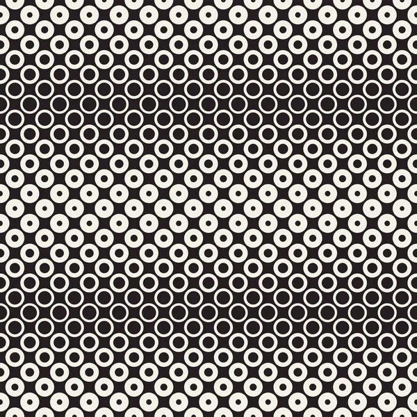 Halbtonkreise vektorloses Muster. abstrakte geometrische Textur mit Größenabstufung der Ringe. Hintergrund des Gradient-Übergangseffekts, — Stockvektor