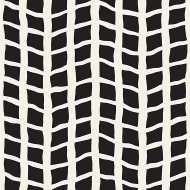 Elle çizilmiş stil seamless modeli. Soyut geometrik döşeme arka plan siyah ve beyaz. Vektör doodle hat kafes