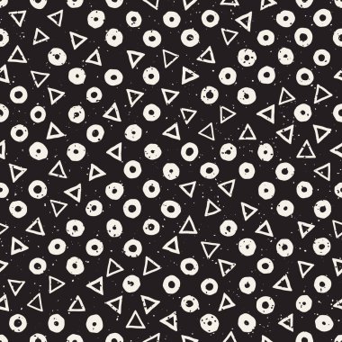 El çekilmiş siyah beyaz mürekkep soyut seamless modeli. Vektör şık grunge doku. Dağınık geometrik şekiller boya fırça satırları