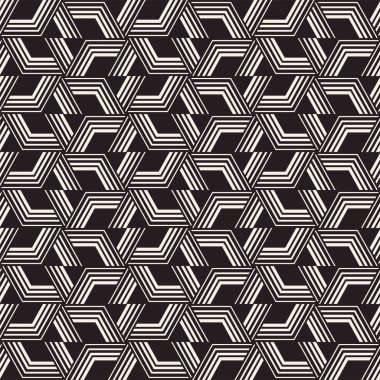 Vektörsüz çizgili desen. Monokrom sarmallı modern stil dokusu. Geometrik altıgen ızgara tekrarlanıyor. Basit kafes tasarımı.