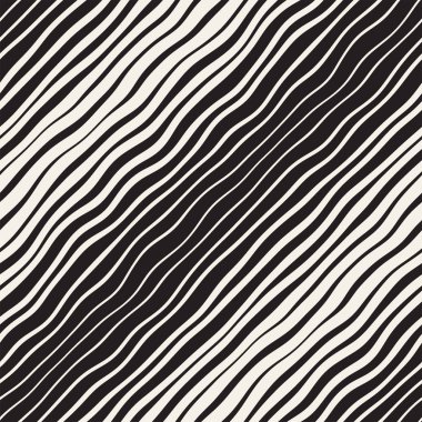 Vektörsüz Siyah ve Beyaz El Çapraz Dalgalı Çizgiler Deseni. Özet Freehand Arkaplan Tasarımı