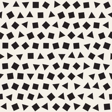 Kusursuz kaotik şablonlar. Rastgele dağılmış geometrik şekiller. Soyut retro arkaplan tasarımı