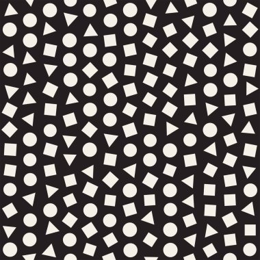 Kusursuz kaotik şablonlar. Rastgele dağılmış geometrik şekiller. Soyut retro arkaplan tasarımı