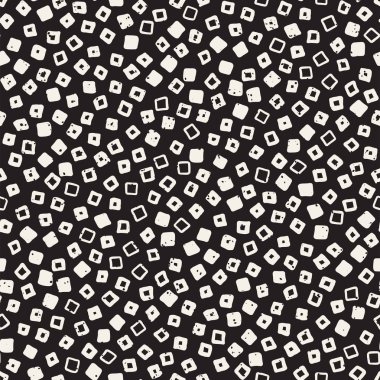 El çekilmiş siyah beyaz mürekkep soyut seamless modeli. Vektör şık grunge doku. Dağınık geometrik şekiller boya fırça satırları