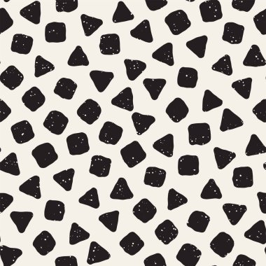 El çekilmiş siyah beyaz mürekkep soyut seamless modeli. Vektör şık grunge doku. Dağınık geometrik şekiller boya fırça satırları