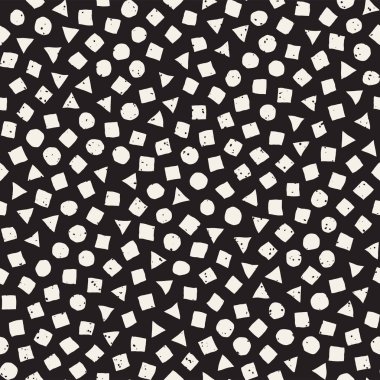 El çekilmiş siyah beyaz mürekkep soyut seamless modeli. Vektör şık grunge doku. Dağınık geometrik şekiller boya fırça satırları