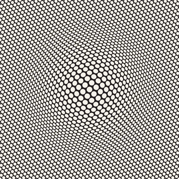 Meio-tom efeito inchaço ilusão óptica. Desenho de fundo geométrico abstrato. Padrão preto e branco sem costura vetorial . — Vetor de Stock