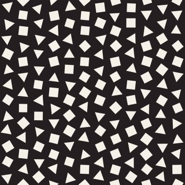 Kusursuz kaotik şablonlar. Rastgele dağılmış geometrik şekiller. Soyut retro arkaplan tasarımı