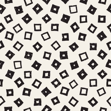 El çekilmiş siyah beyaz mürekkep soyut seamless modeli. Vektör şık grunge doku. Dağınık geometrik şekiller boya fırça satırları