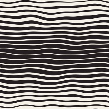 Vektörsüz Siyah ve Beyaz El Çapraz Dalgalı Çizgiler Deseni. Özet Freehand Arkaplan Tasarımı