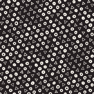 El çekilmiş siyah beyaz mürekkep soyut seamless modeli. Vektör şık grunge doku. Dağınık geometrik şekiller boya fırça satırları