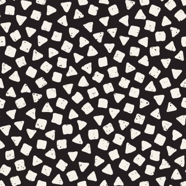 El çekilmiş siyah beyaz mürekkep soyut seamless modeli. Vektör şık grunge doku. Dağınık geometrik şekiller boya fırça satırları