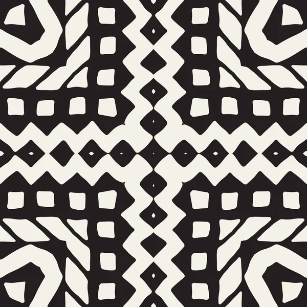 Seamless ethnic and tribal pattern. Hand drawn ornamental stripes. Black and white print for your textiles. Vector background. — Stock Vector