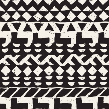 Dikişsiz desen etnik ve kabile. Elle çizilmiş süs şeritler. Siyah ve beyaz, tekstil baskı. Vektör arka plan.