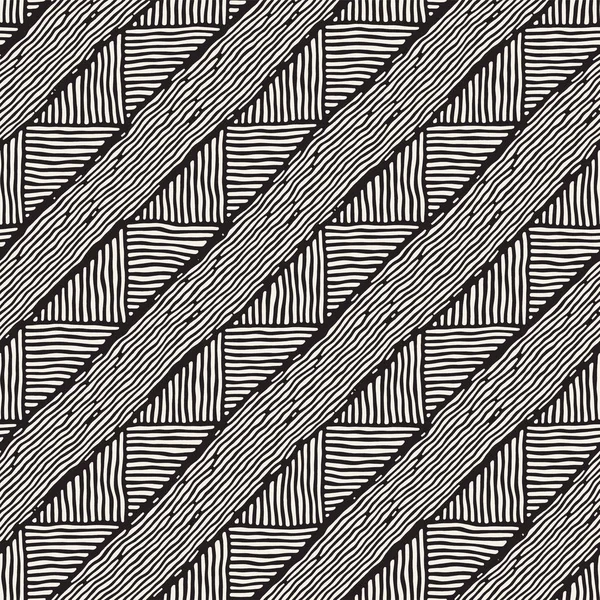 Nahtlose geometrische Doodle-Linien Muster in schwarz und weiß. adstract handgezeichnete Retro-Textur. — Stockvektor