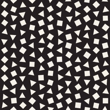 Kusursuz kaotik şablonlar. Rastgele dağılmış geometrik şekiller. Soyut retro arkaplan tasarımı