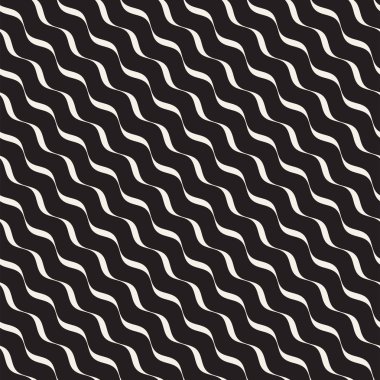 Dalgalı çizgiler desen vektör sorunsuz siyah ve beyaz el çekilmiş