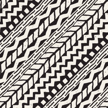 Dikişsiz desen etnik ve kabile. Elle çizilmiş süs şeritler. Siyah beyaz yazdırma. Vektör geometrik arka plan.