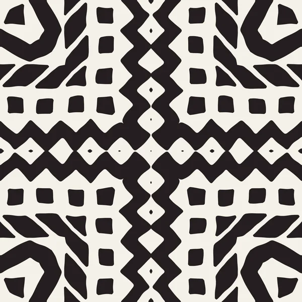 Seamless ethnic and tribal pattern. Hand drawn ornamental stripes. Black and white print. Vector geometric background. — Stock Vector