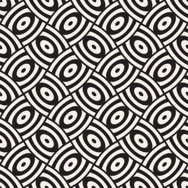 Vektör eğri şekiller kılavuzu olan geometrik seamless modeli. Soyut tek renkli kafes doku yuvarlanır. Modern yinelenen arka plan tasarımı