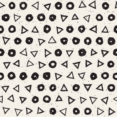 El çekilmiş siyah beyaz mürekkep soyut seamless modeli. Vektör şık grunge doku. Dağınık geometrik şekiller boya fırça satırları