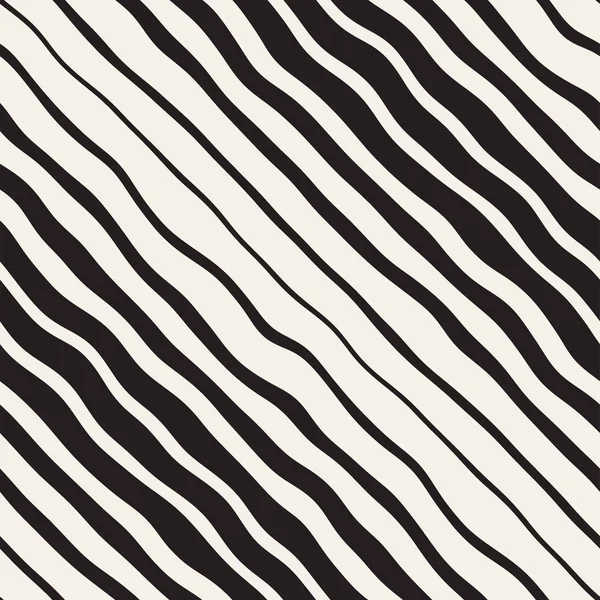 Вектор Безшовні чорні і білі руки намальовані діагональні хвилясті лінії Візерунок. Абстрактний дизайн тла вільного доступу — стоковий вектор